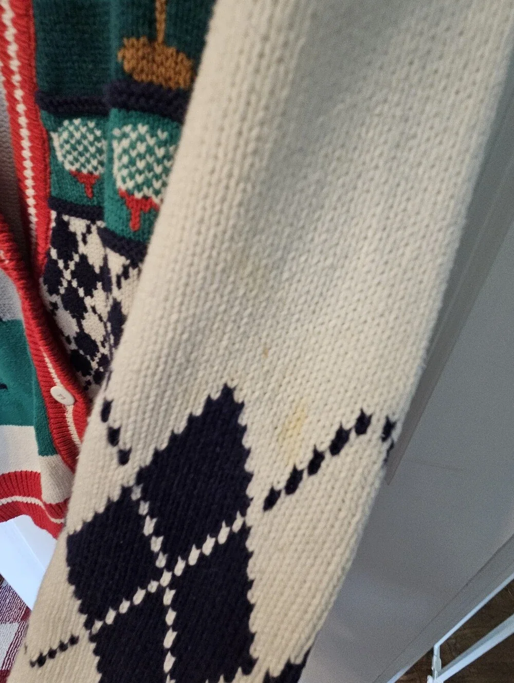 Eddie Bauer 90's Vintage Mixed-Pattern Golf Cardigan Sweater